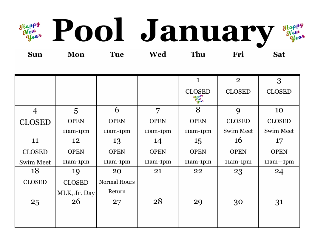 Pool January Hours 2026